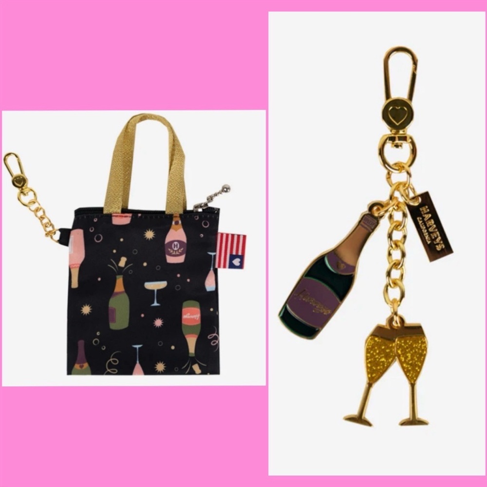 Harveys Seatbelt Champagne Kisses mini shopper’s tote and bag charm NEW sealed